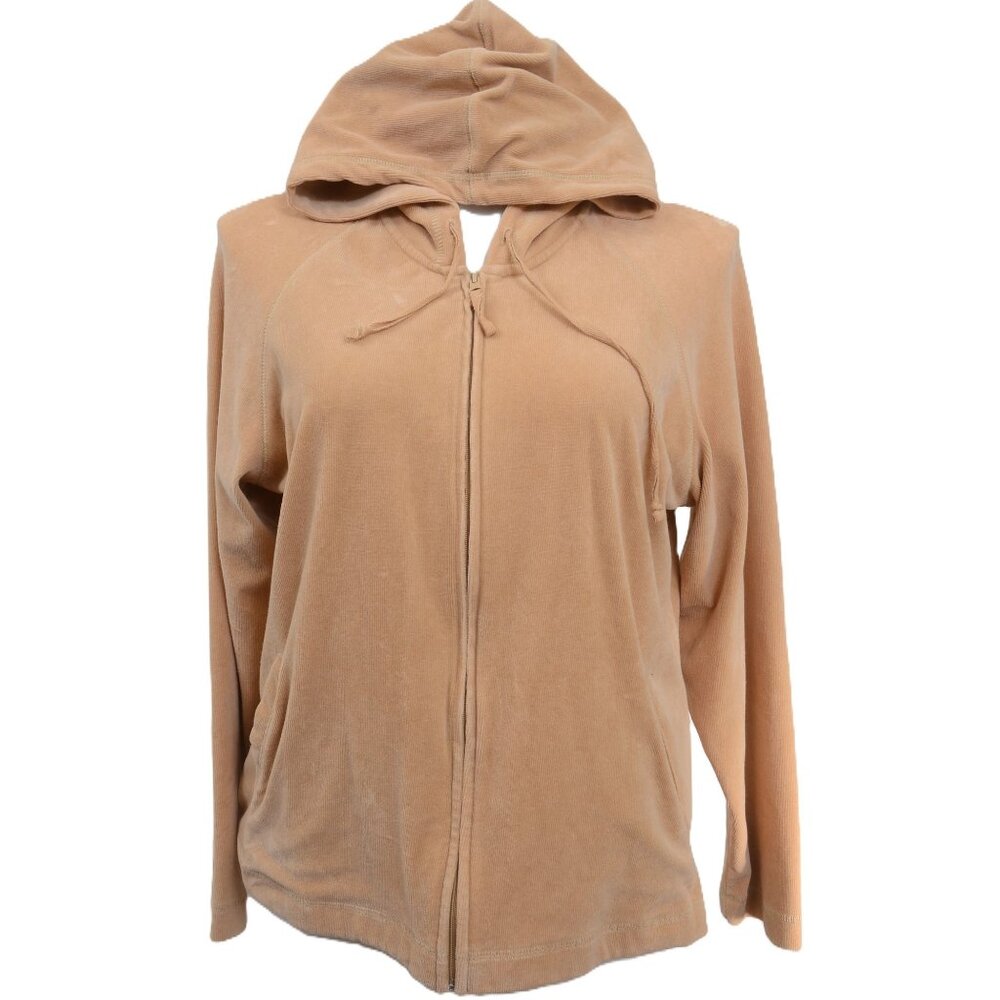 VTG‎ 90s Cherokee Velour Women's XL Hoodie Full Zip Jacket Beachy Minimalist